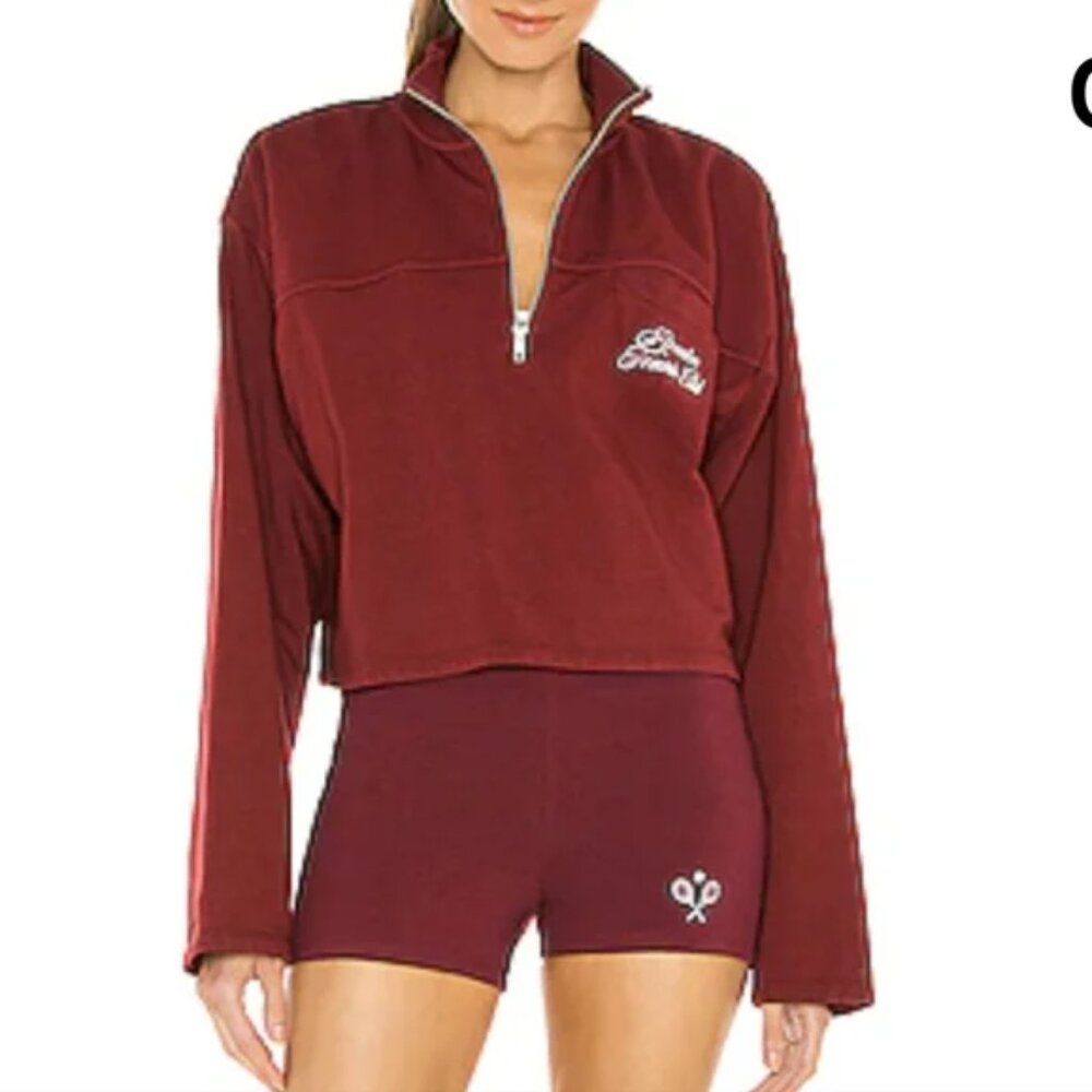 Revolve Tennis Club Sweatshirt Womens XS Red Cropped Quarter Zip Cotton USA